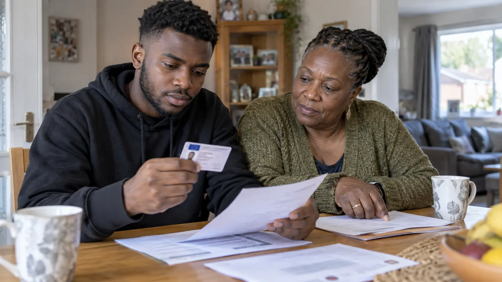 A driver and family member checking licence and vehicle documents